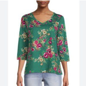 The Pioneer Woman Green Floral Print 3/4 Sleeve Knit Top S